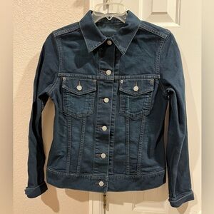 Uniqlo Denim Trucker Jacket Women's Large Dark Blue Jean Pockets Stretch
